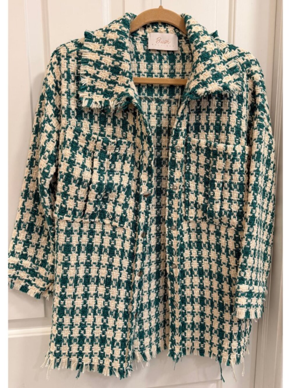 Blush Boutique Green Cream Tweed Shacket Small